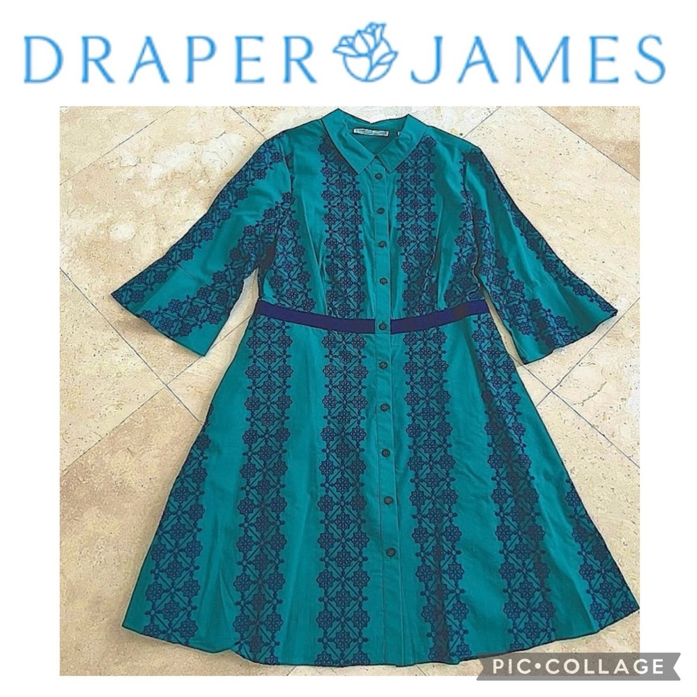 Draper James Green with Navy Ribbon & Embroidery Dress
